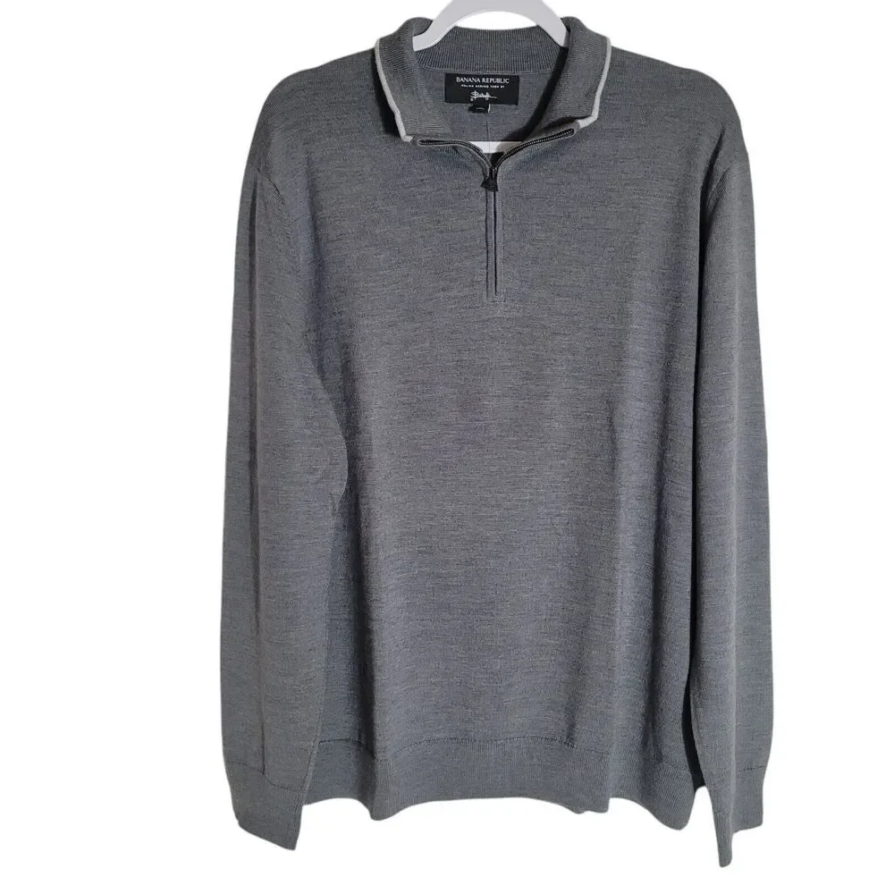 Banana Republic 1/4 Zip Merino Wool Sweater Men's Size XL Gray NEW Barruffa Yarn